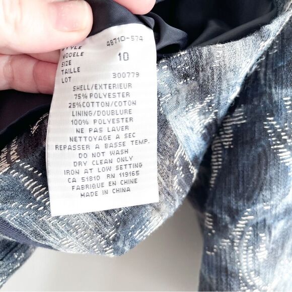 Tribal Jacket Mandarin Collar Black Blue Button Up Women's 10 Career Blazer - Picture 5 of 9